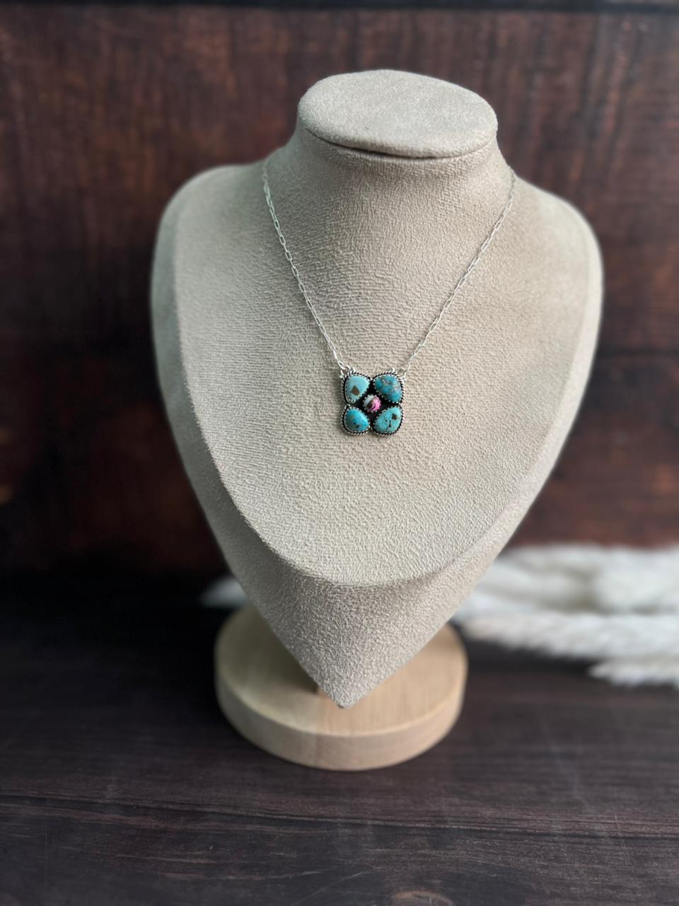 Handmade Sterling Silver White Water with Cotton Candy Necklace "Signed Nizhoni"