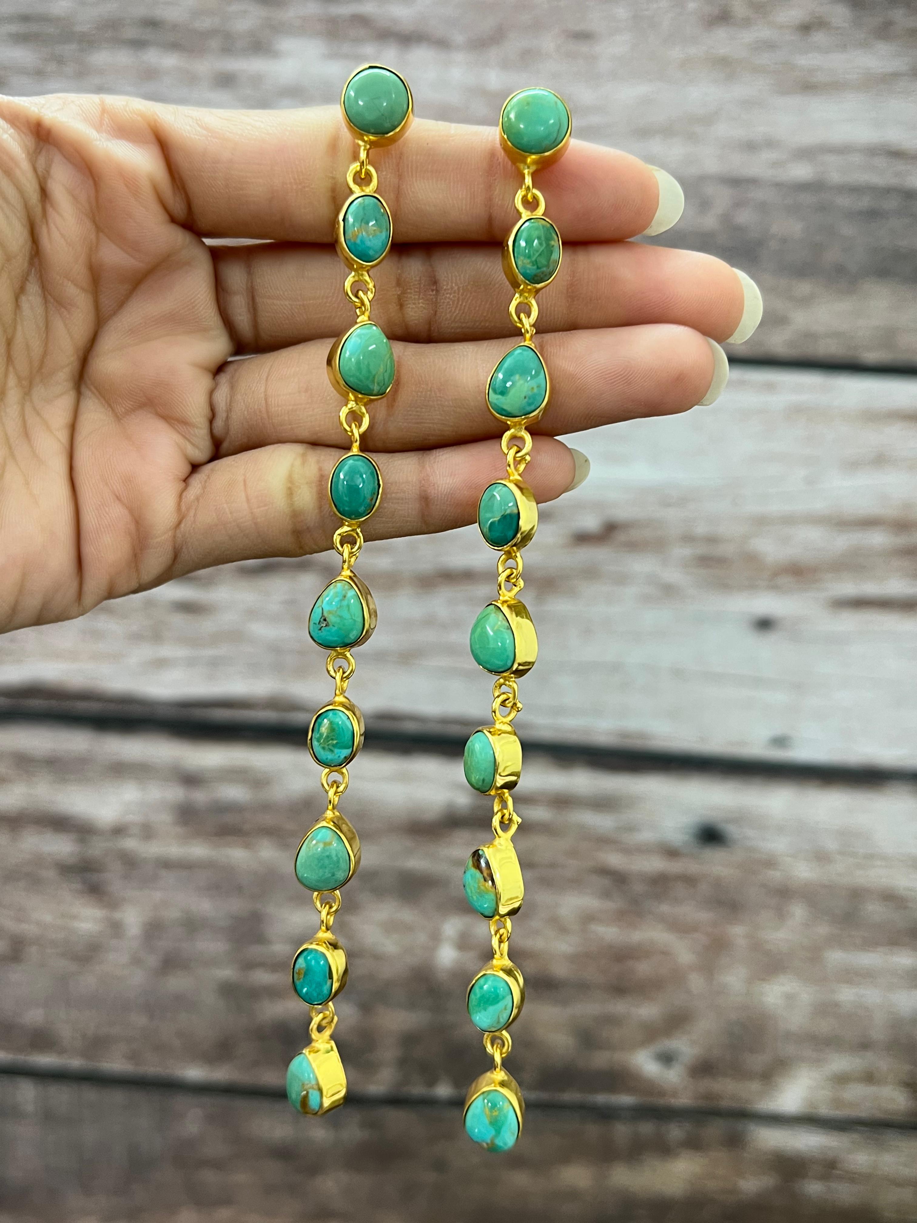 “The Golden Collection” RUNWAY Handmade Natural Kingman Turquoise Post Dangle Earrings (4)