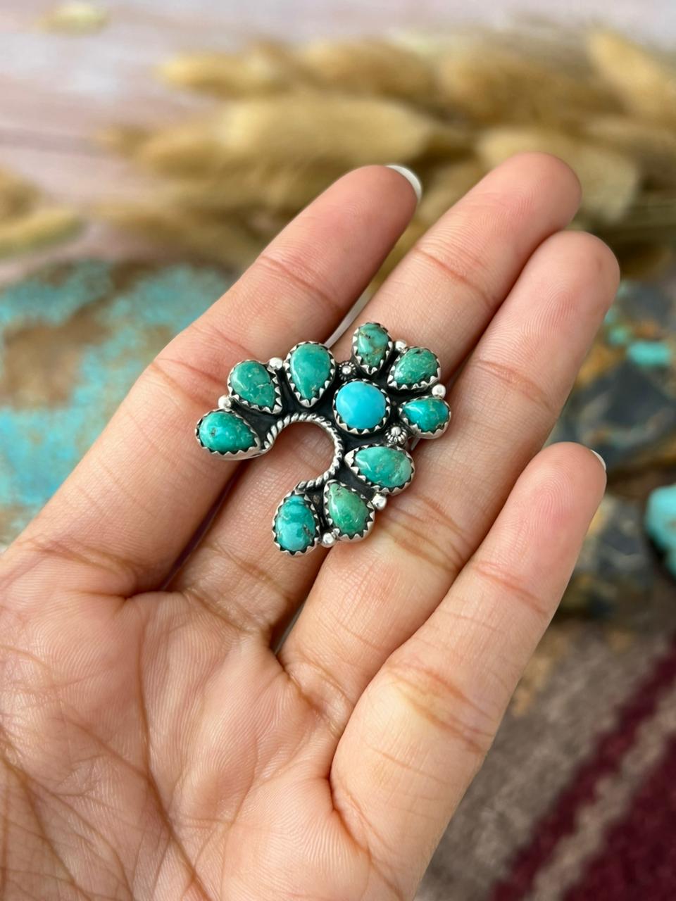 Handmade Sterling Silver Emerald Valley with Santa Maria Turquoise Adjusatble Ring "Signed Nizhoni"