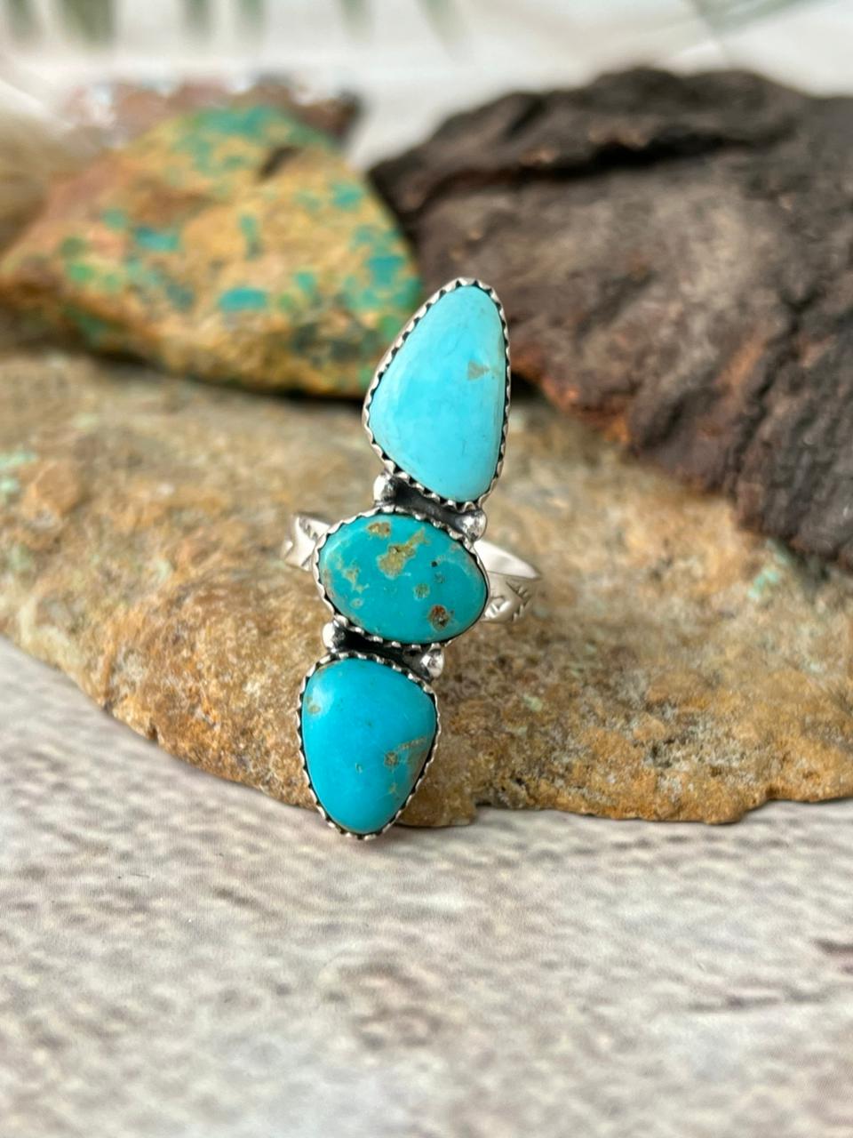 Handmade Sterling Silver Santa Maria Turquoise Adjustable Ring "Signed Nizhoni"