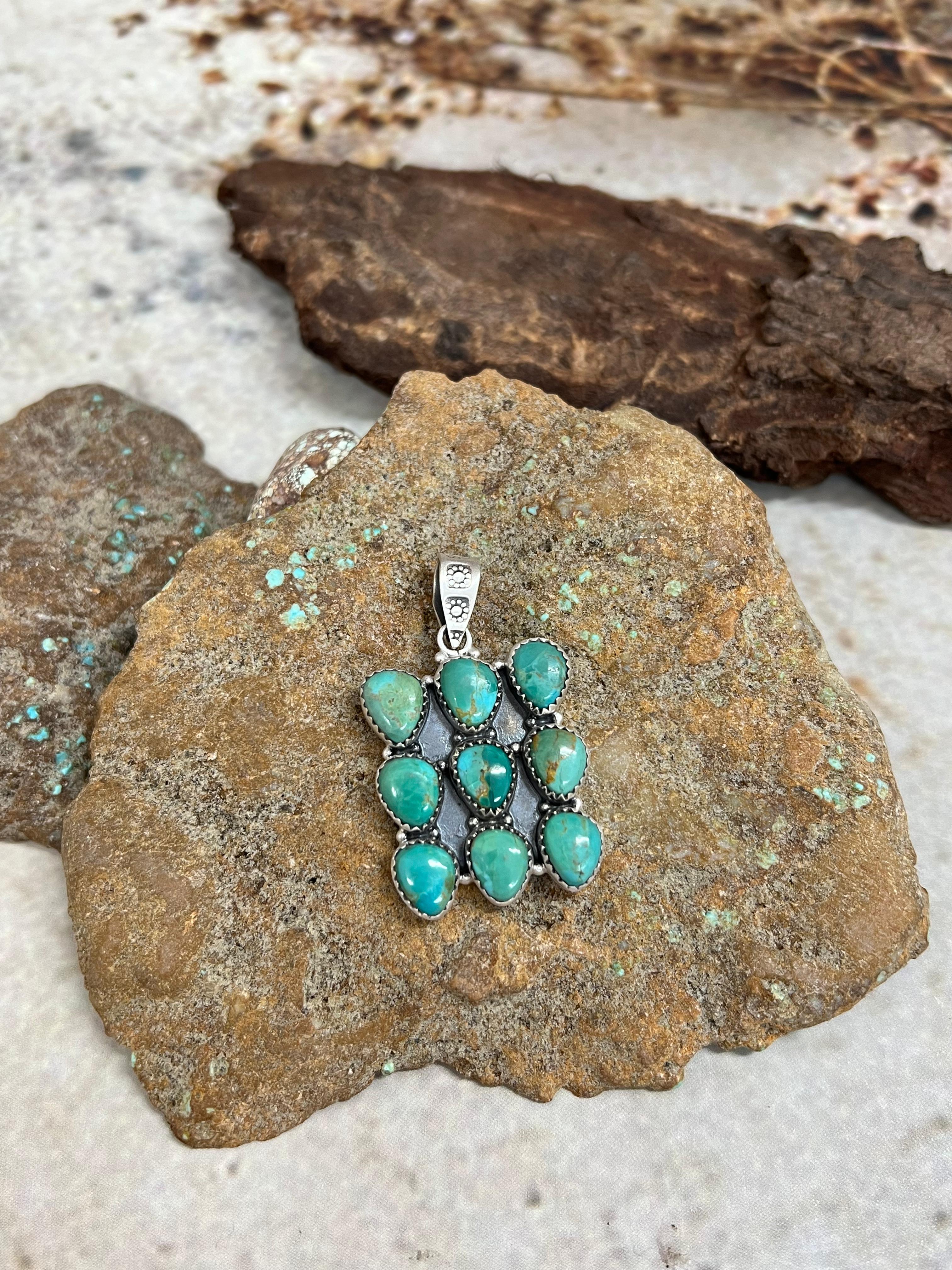 Handmade Sterling Silver Kingman Turquoise Pendant Signed Nizhoni