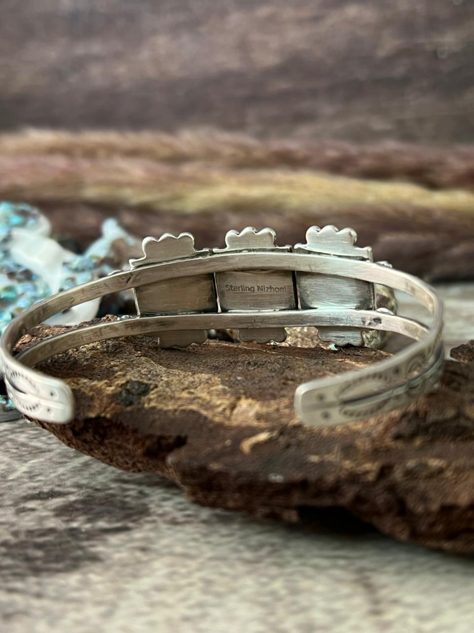 Handmade Sterling Silver Golden Hills Turquoise Cobble Collection Bracelet "Signed Nizhoni"