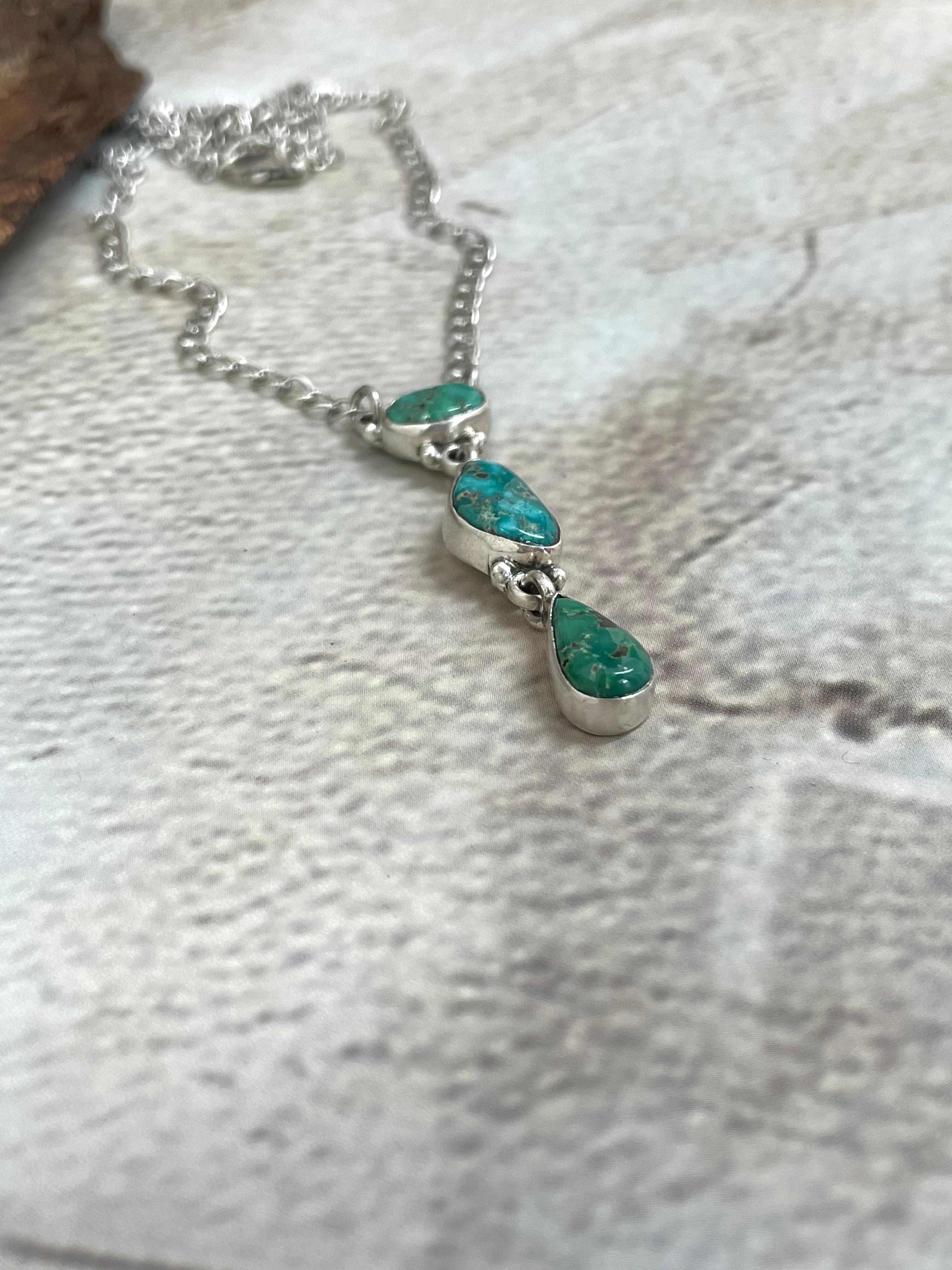 Handmade Sterling Silver Sonoran Turquoise Necklace Signed Nizhoni