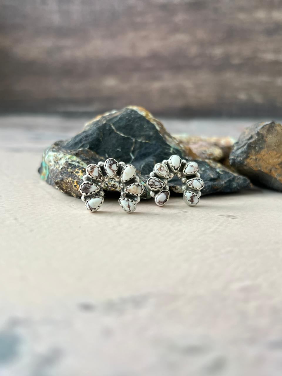 Handmade Sterling Silver Wildhorse Magnesite Post Earrings "Signed Nizhoni"