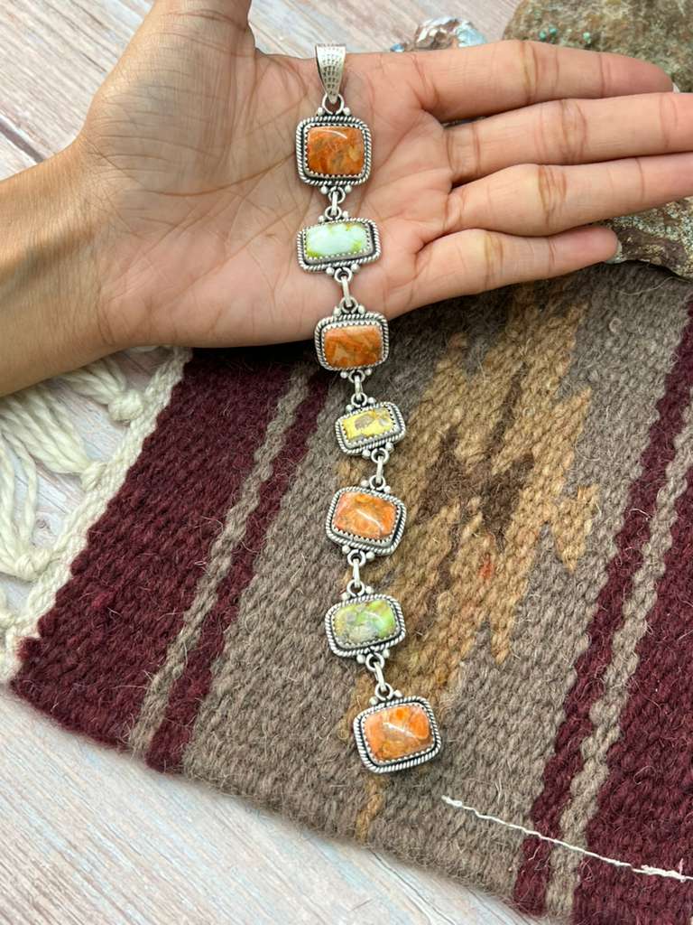 Handmade Sterling Silver Apple Coral and Palomino Pendant "Signed Nizhoni"