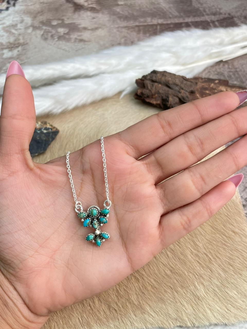 Handmade Sterling Silver Kingman Turquoise Necklace "Signed Nizhoni"