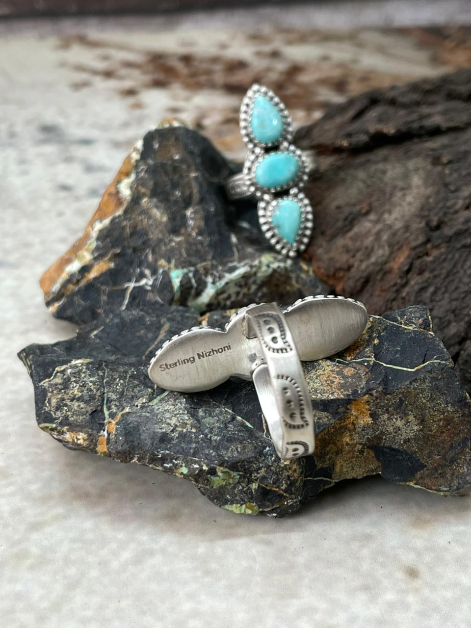 Handmade Sterling Silver White Water Adjustable Ring "Signed Nizhoni"