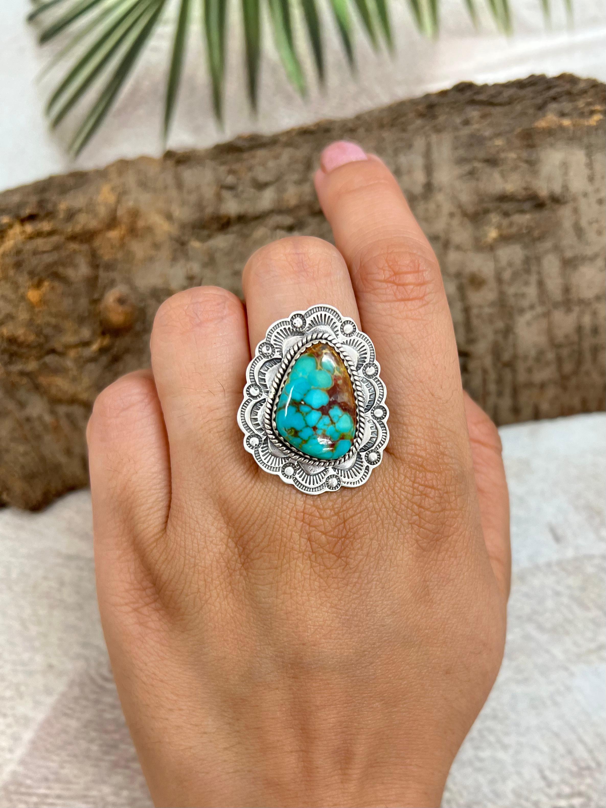 Handmade Sterling Silver Hardy Pit Adjustable Ring with Signed Nizhoni