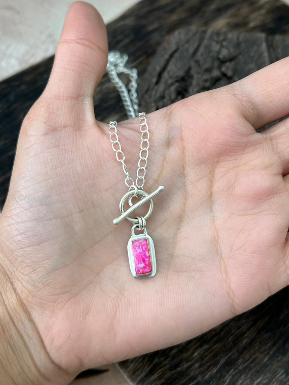 Handmade Sterling Silver Hot Pink Lariat Necklace "Signed Nizhoni" (7)