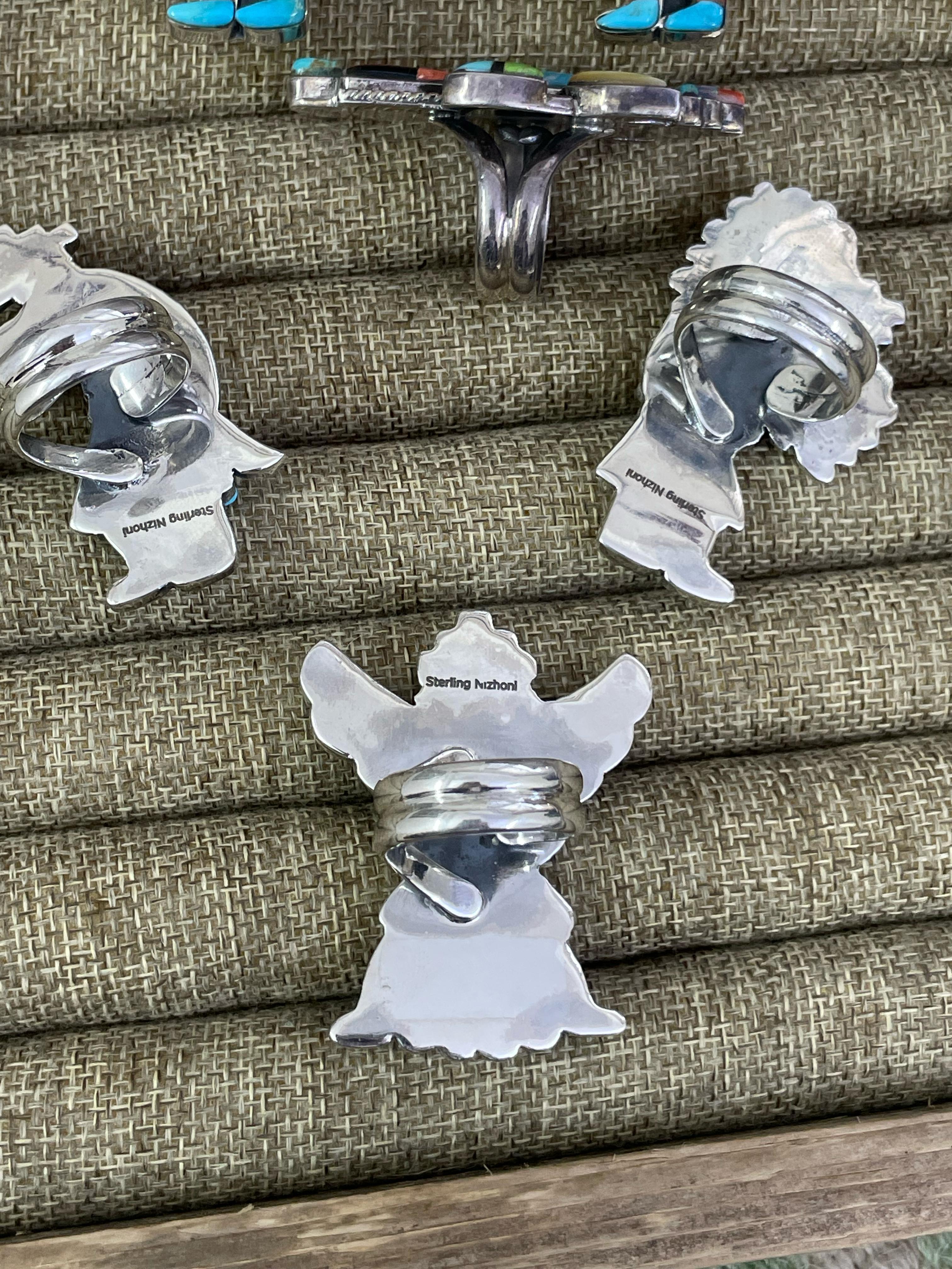 Handmade Sterling Silver Kachina Turquoise Ring with Signed Nizhoni (1)