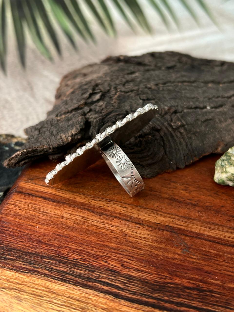 Handmade Sterling Silver White Buffalo Adjustable Ring "Signed Nizhoni"