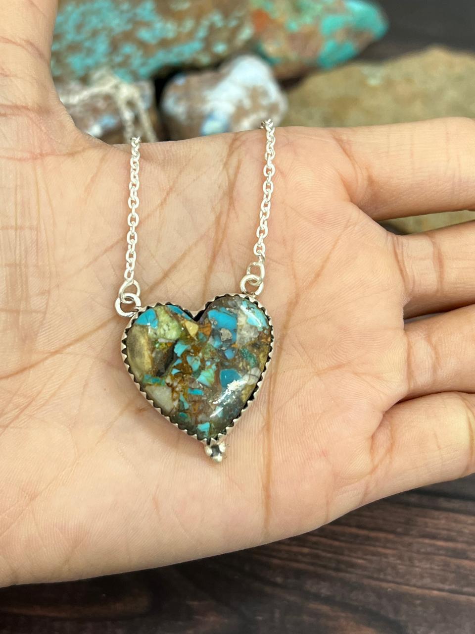 Handmade Sterling Silver Royston Turquoise Necklace with Signed Nizhoni