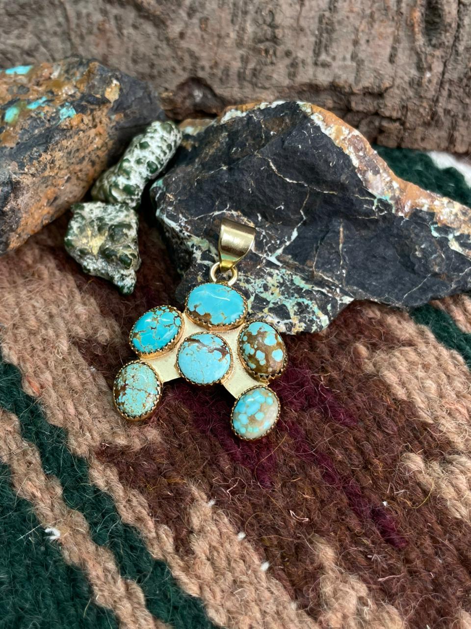 “The Golden Collection” Handmade Number 8 Turquoise with Gold Naja Pendant