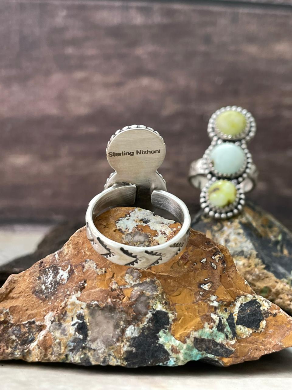 Handmade Sterling Silver Palomino Turquoise Adjustable Ring "Signed Nizhoni"