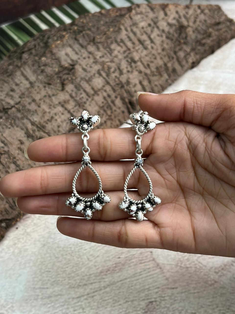 Handmade Sterling Silver Wildhorse Magnesite Post Dangle Earrings "Signed Nizhoni"