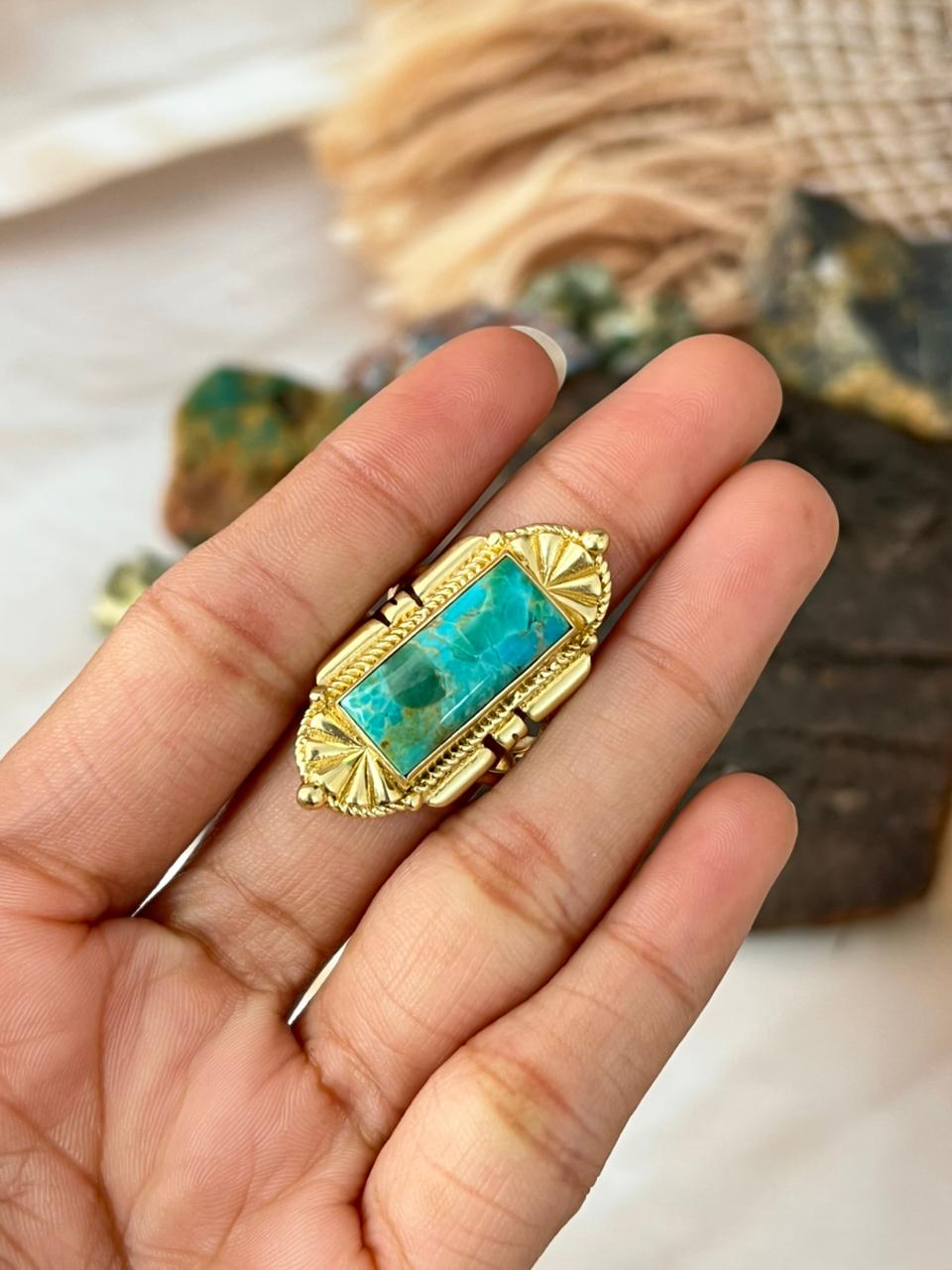 The Golden Collection: Handmade Kingman Turquoise Gold Adjustable Ring