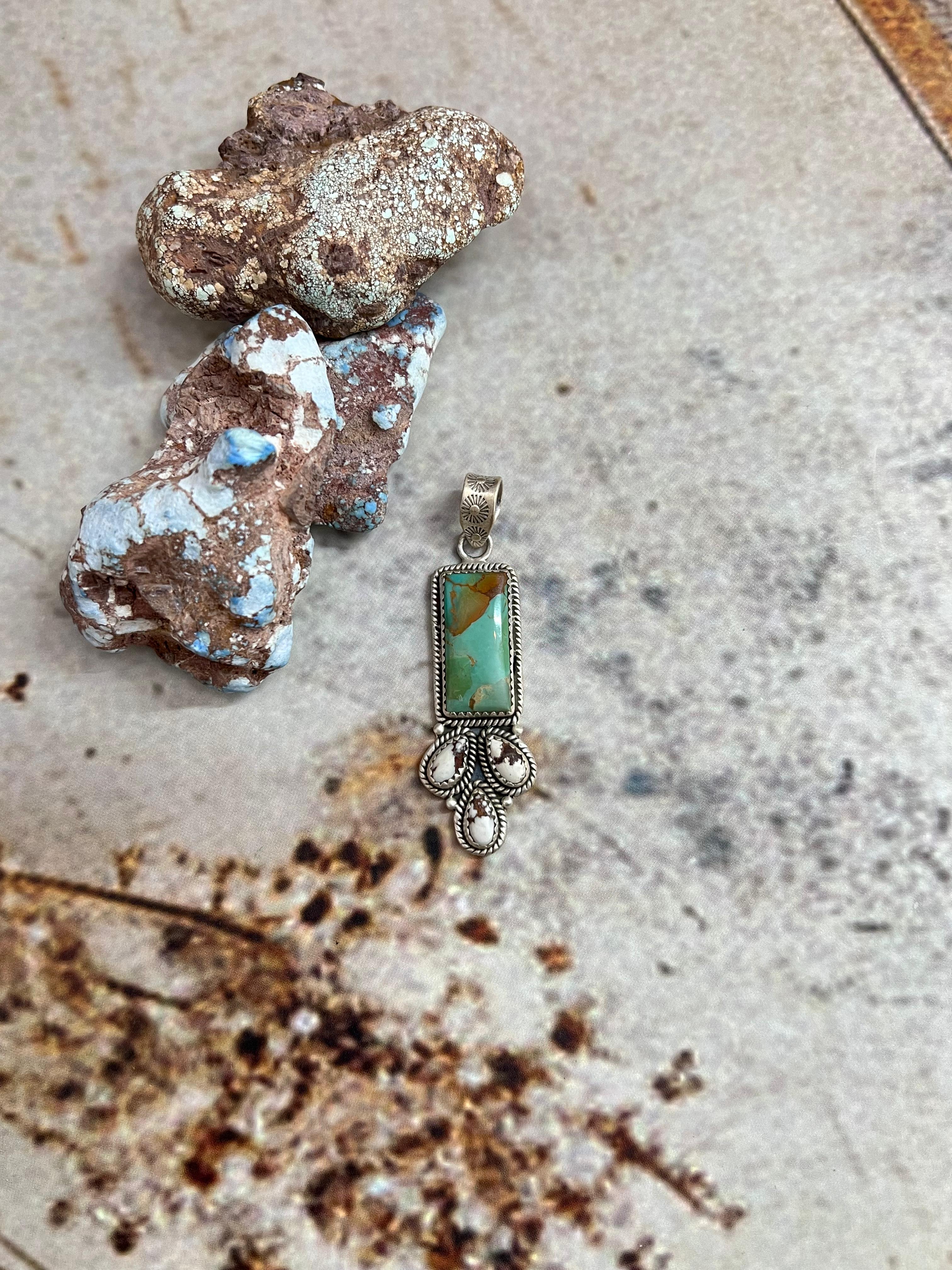 Handmade Sterling Silver Kingman Turquoise Pendant with Signed Nizhoni