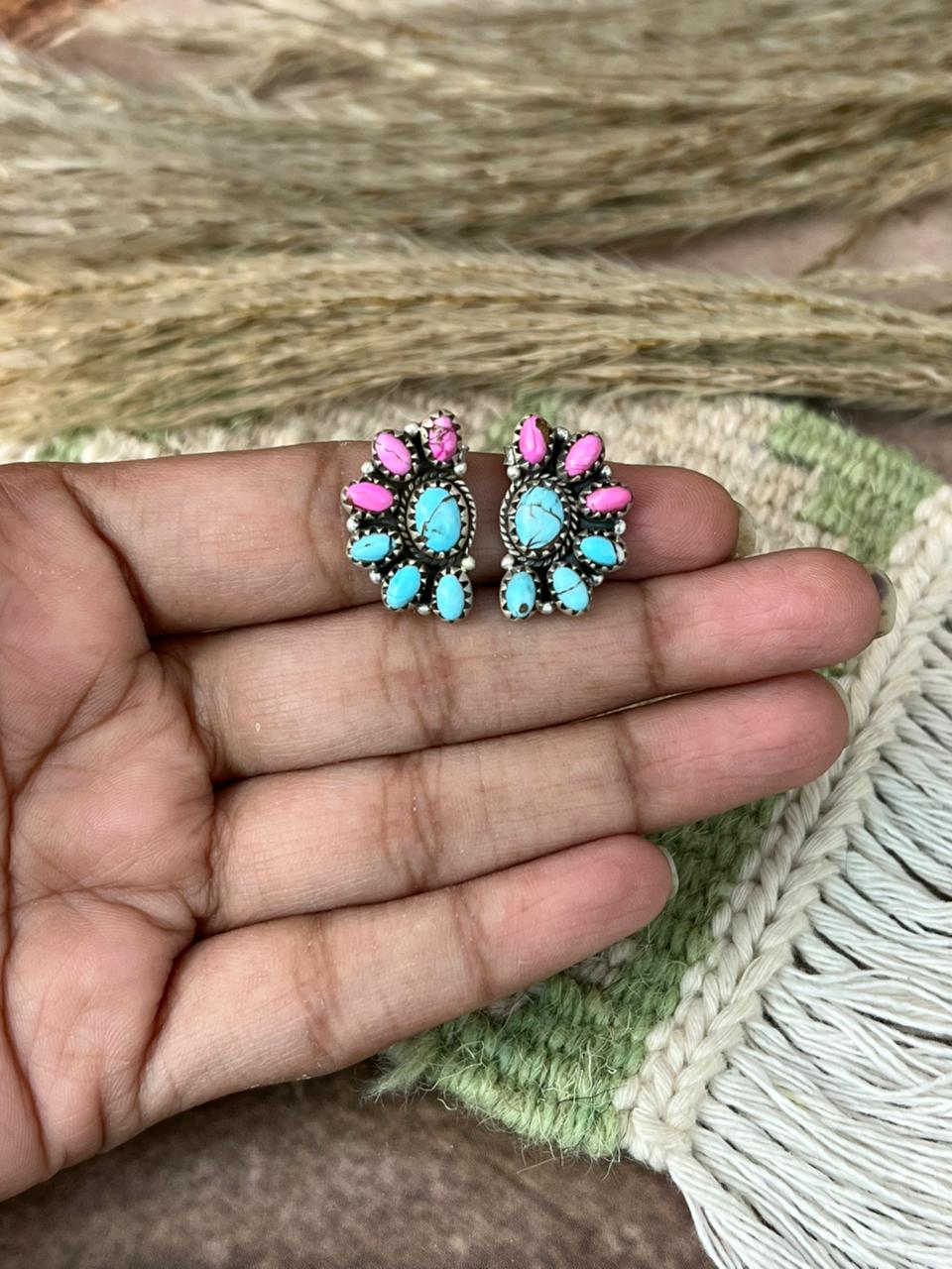 Handmade Sterling Silver Cotton Candy Post Studs Earrings "Signed Nizhoni"