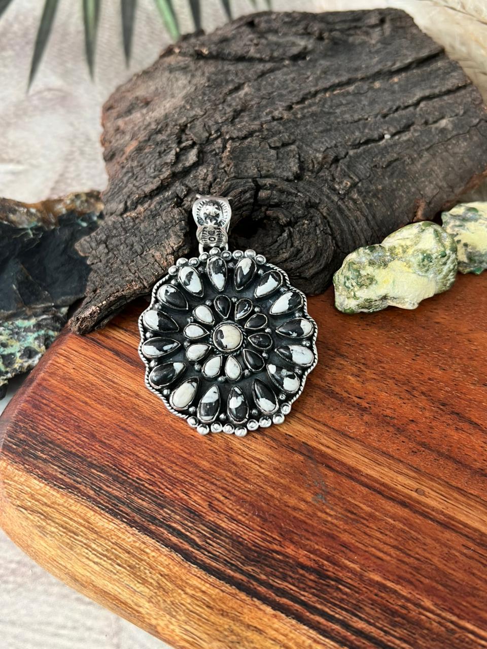 Handmade Sterling Silver White Buffalo Pendant "Signed Nizhoni"