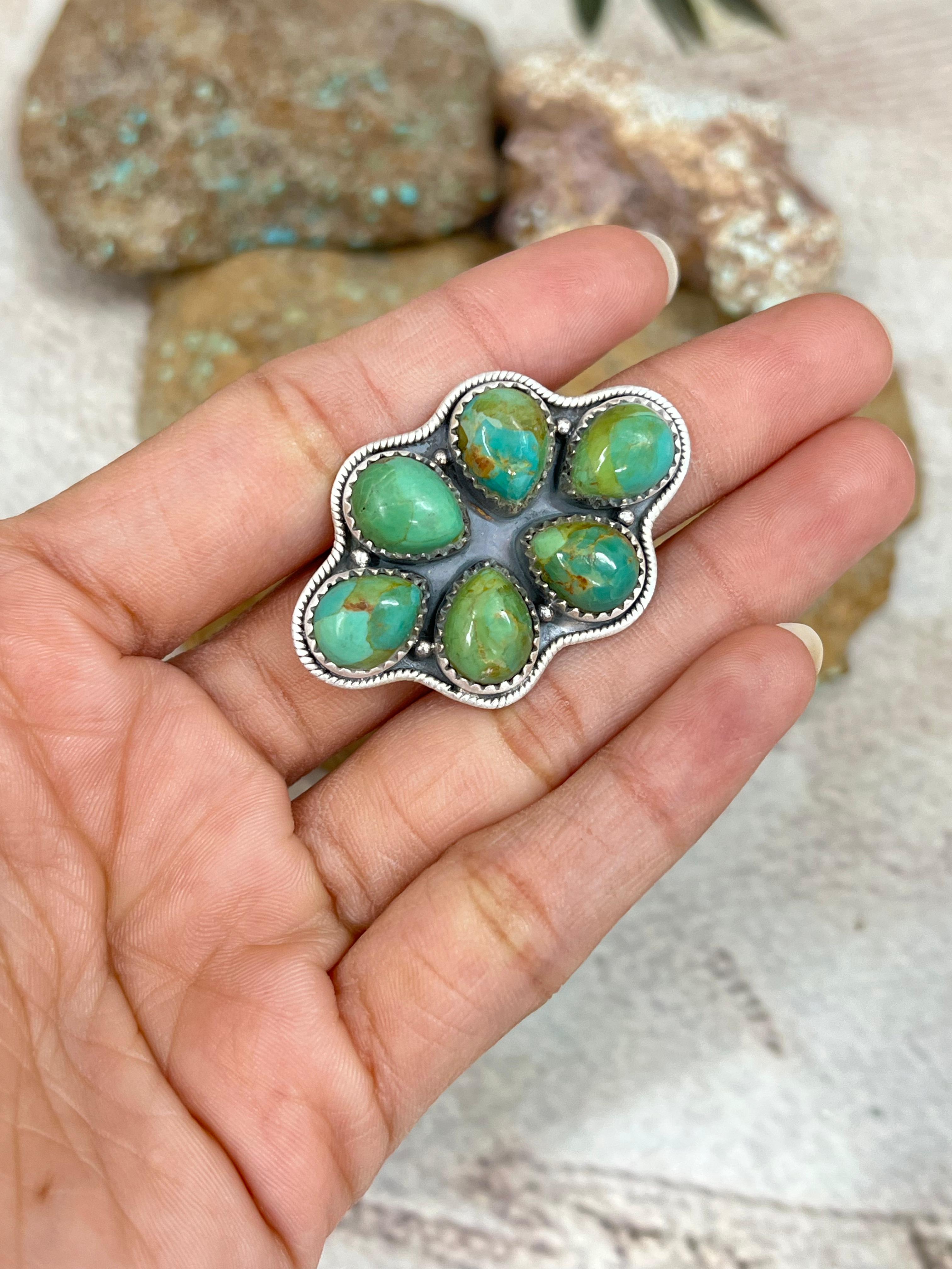 Handmade Sterling Silver Kingman Turquoise Adjustable Ring Signed Nizhoni (4)