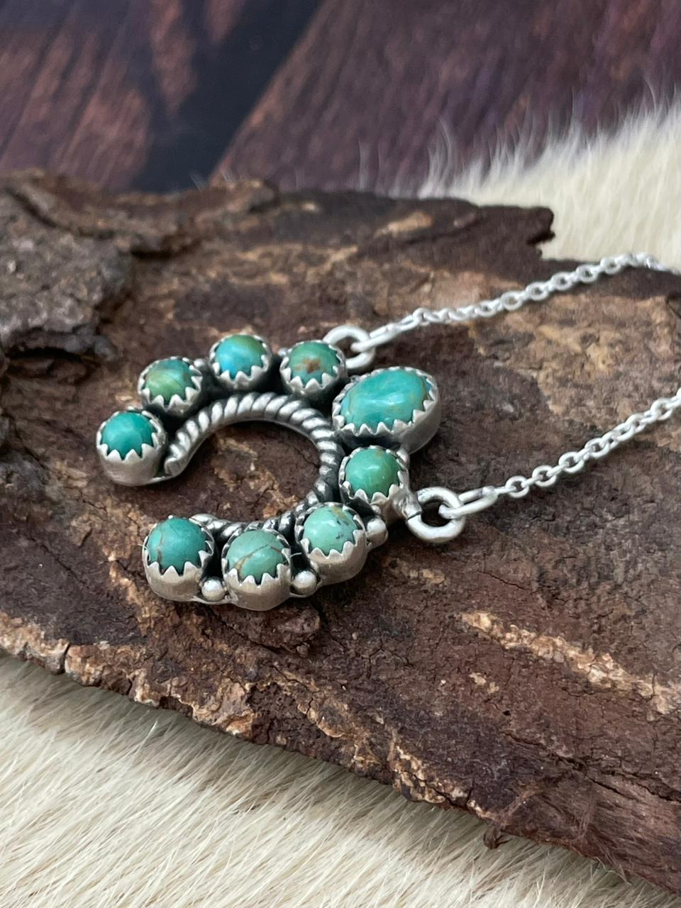 Handmade Sterling Silver Kingman Turquoise Naja Necklace "Signed Nizhoni"