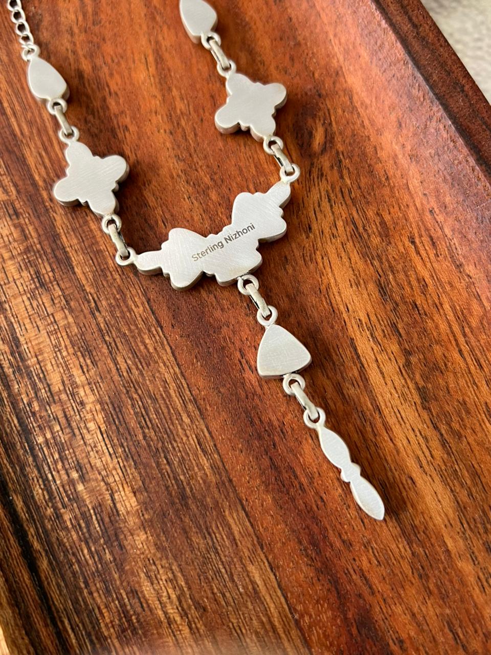Handmade Sterling Silver Santa Maria Turquoise with White Buffalo Drop Necklace "Signed Nizhoni"