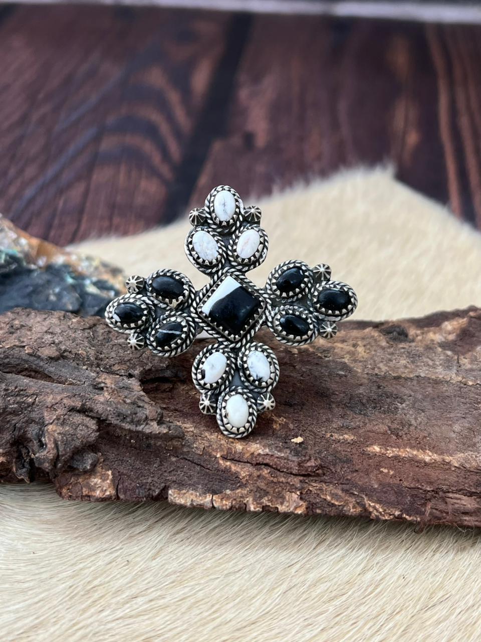 Handmade Sterling Silver White Buffalo Adjustable Ring "Signed Nizhoni"