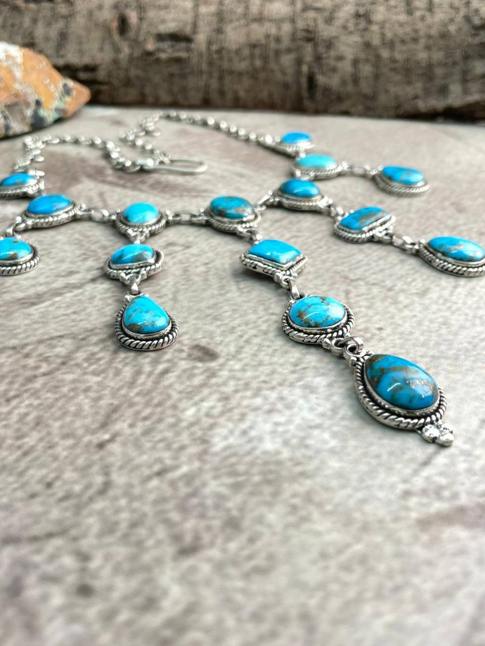 Handmade Sterling Silver Arizona Blue Turquoise Necklace "Signed Nizhoni"