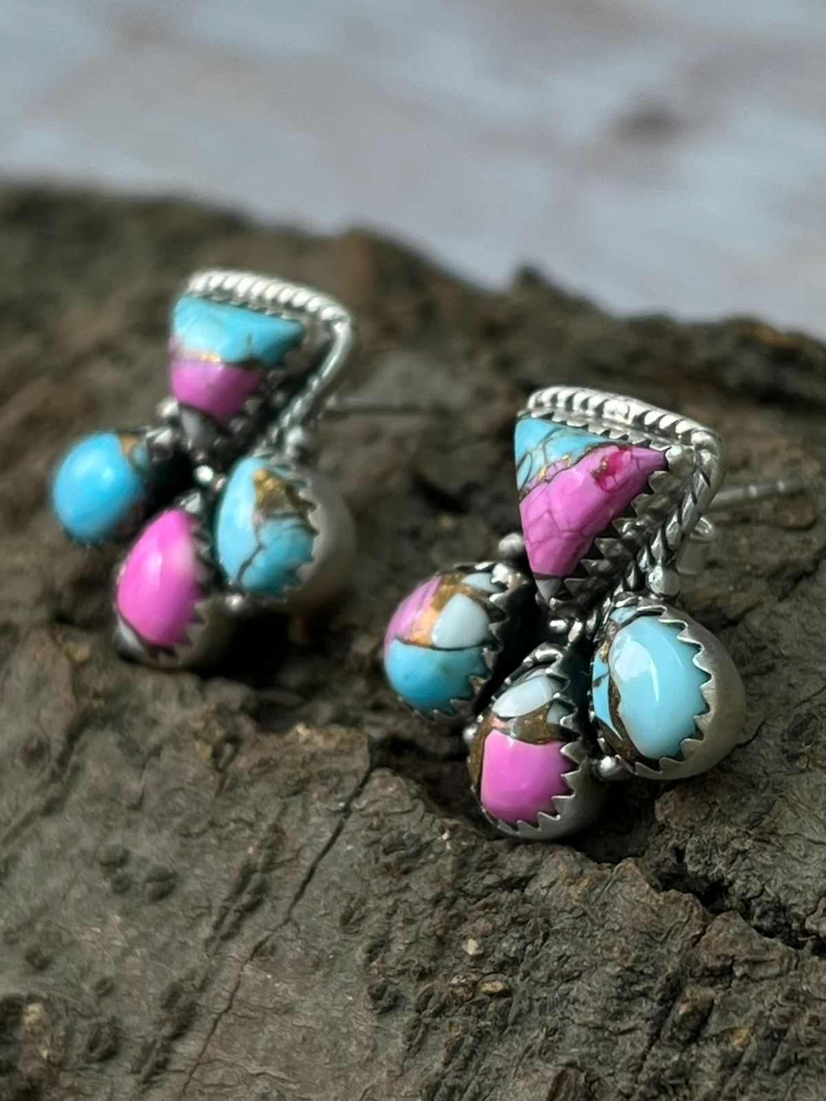 Handmade Sterling Silver Cotton Candy Post Studs Earrings "Signed Nizhoni"