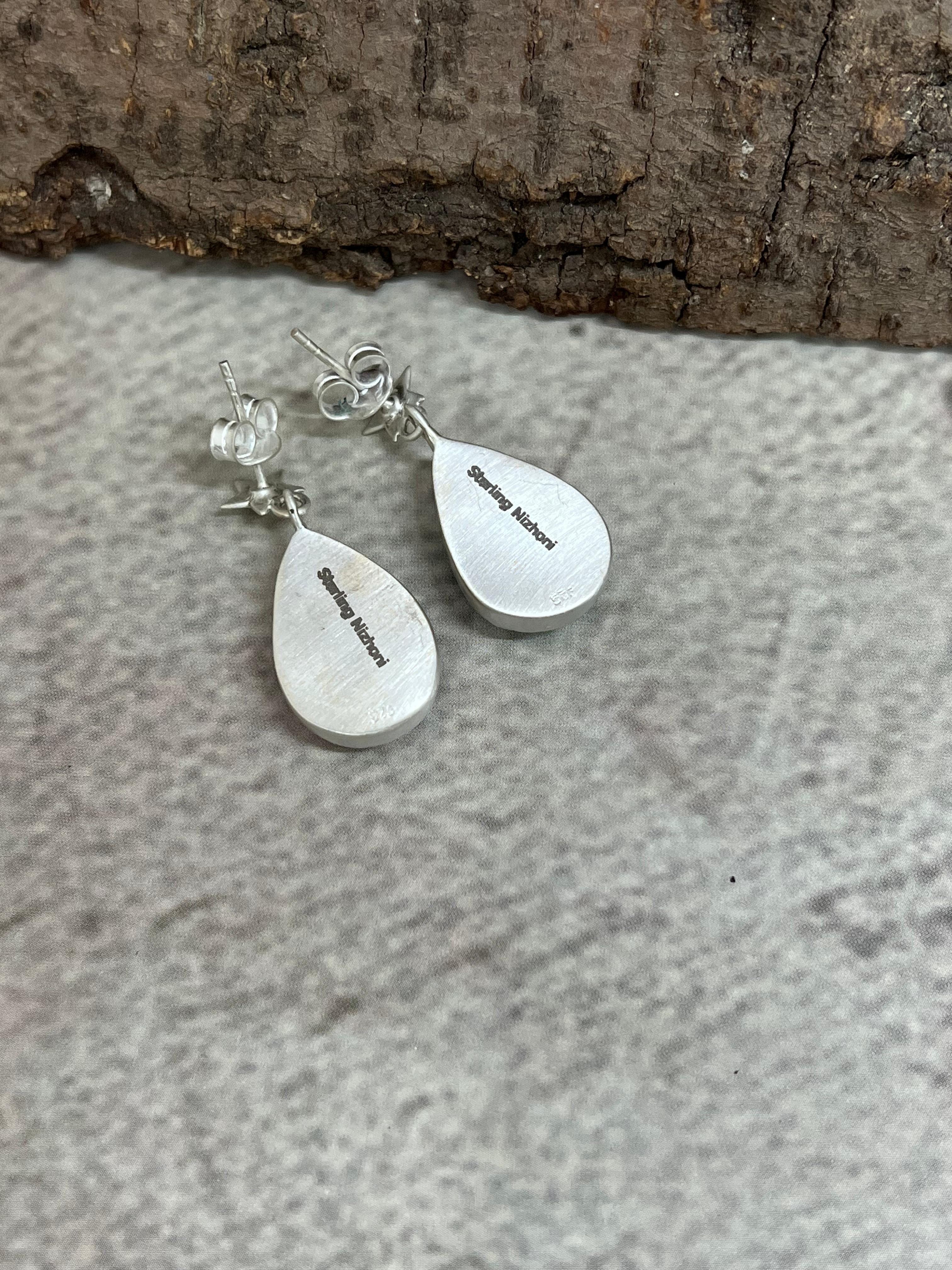 Handmade Sterling Silver Number 8 Turquoise Dangle Earrings with Signed Nizhoni (8)
