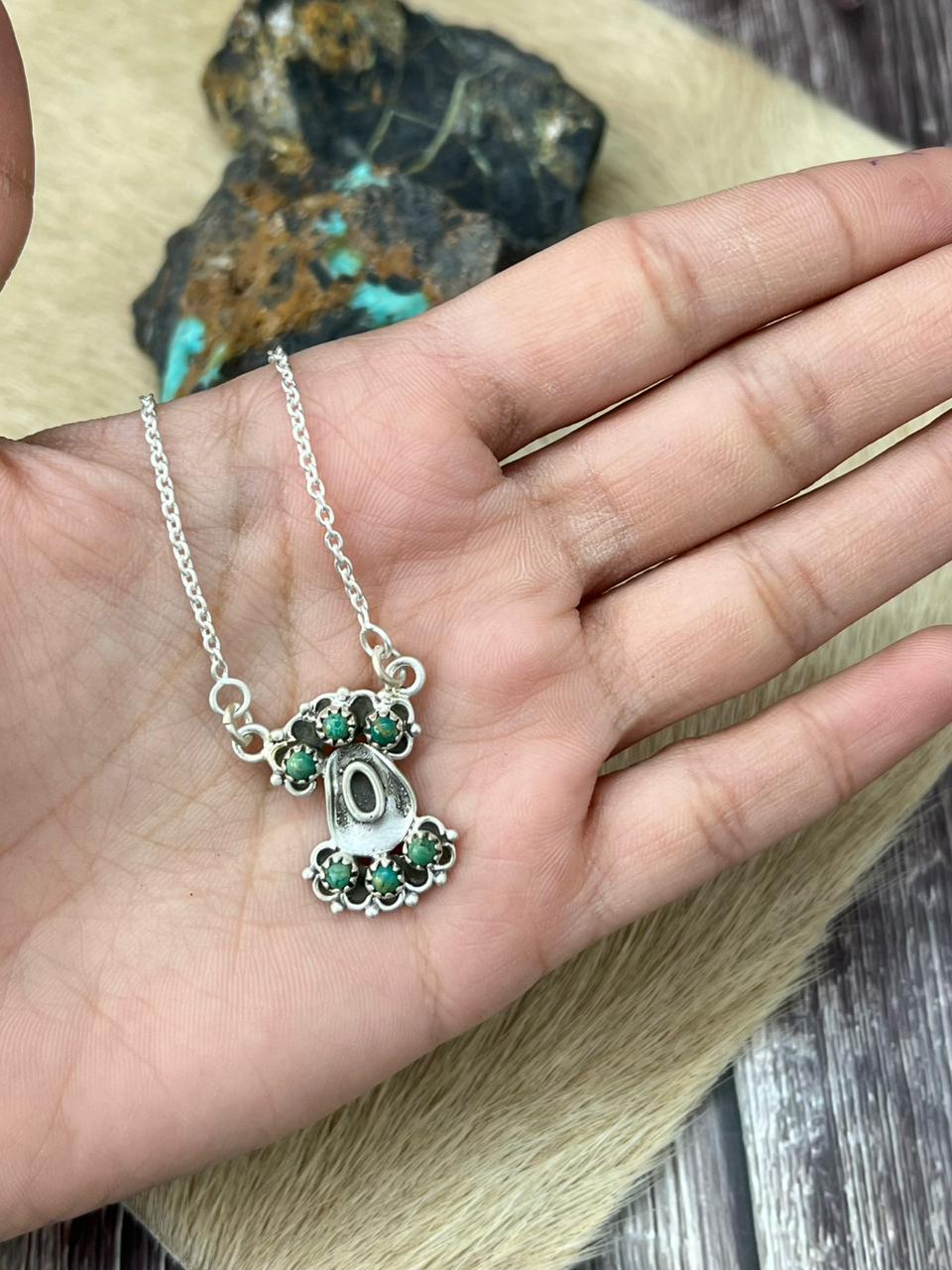 Handmade Sterling Silver Kingman Turquoise Necklace "Signed Nizhoni"