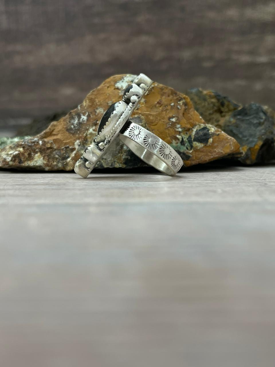 Handmade Sterling Silver White Buffalo Adjustable Ring "Signed Nizhoni"