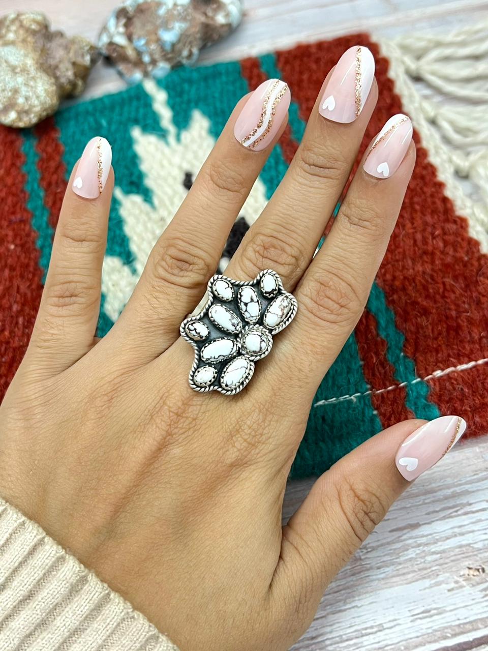 Handmade Sterling Silver Wildhorse Magnesite Adjustable Ring "Signed Nizhoni"