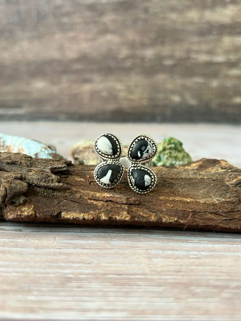 Handmade Sterling Silver White Buffalo Adjustable Ring with Signed Nizhoni