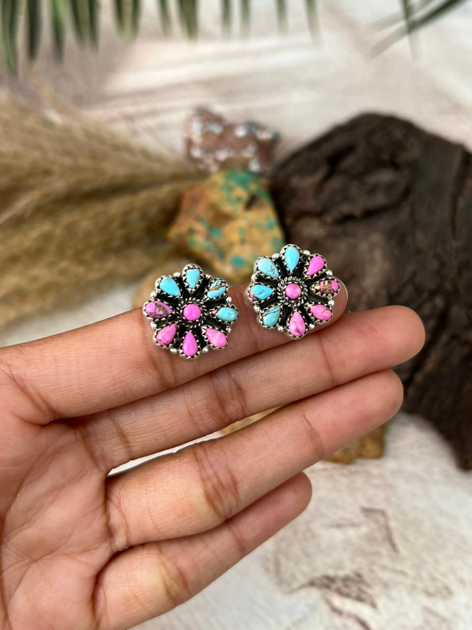 Handmade Sterling Silver Cotton Candy Post Studs Earrings "Signed Nizhoni"