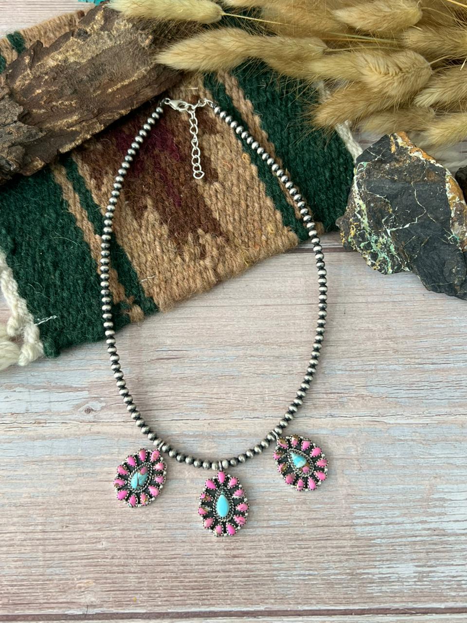 Handmade Sterling Silver Cotton Candy Beaded Necklace "Signed Nizhoni"