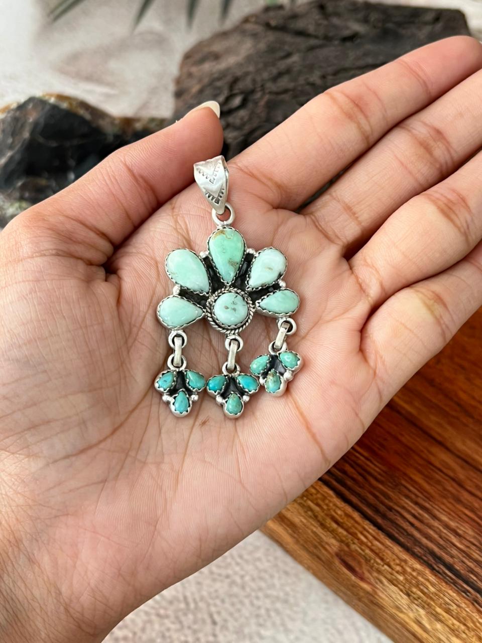 Handmade Sterling Silver Paloma with Kingman Turquoise Pendant "Signed Nizhoni"