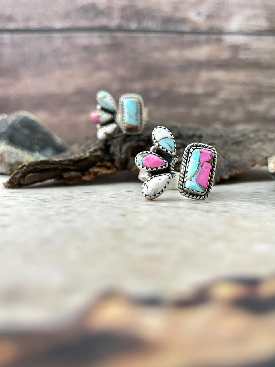 Handmade Sterling Silver Cotton Candy Adjustable Ring "Signed Nizhoni"