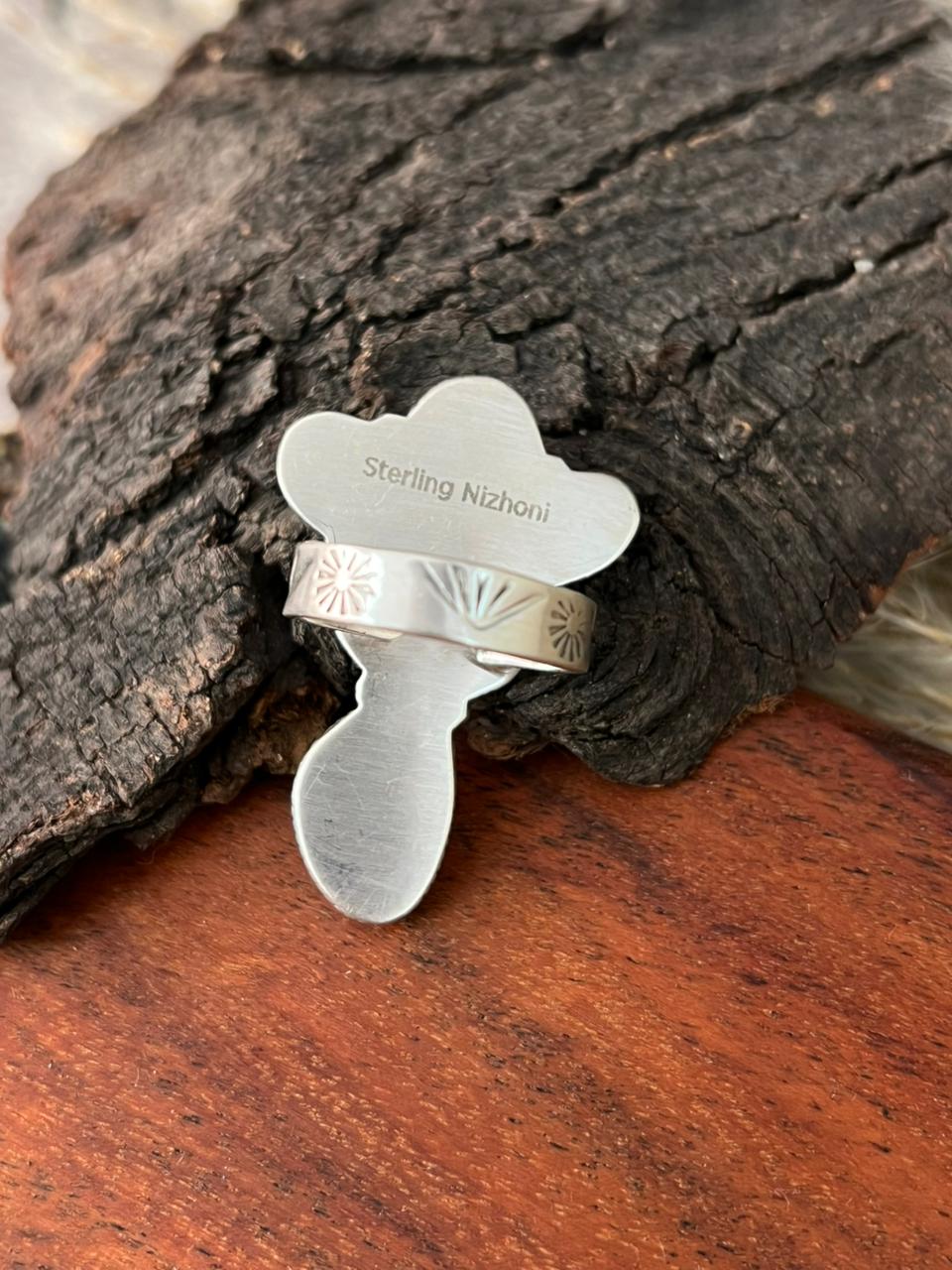 Handmade Sterling Silver Sierra Bella with Palomino Turquoise Collection: Adjustable Ring "Signed Nizhoni"