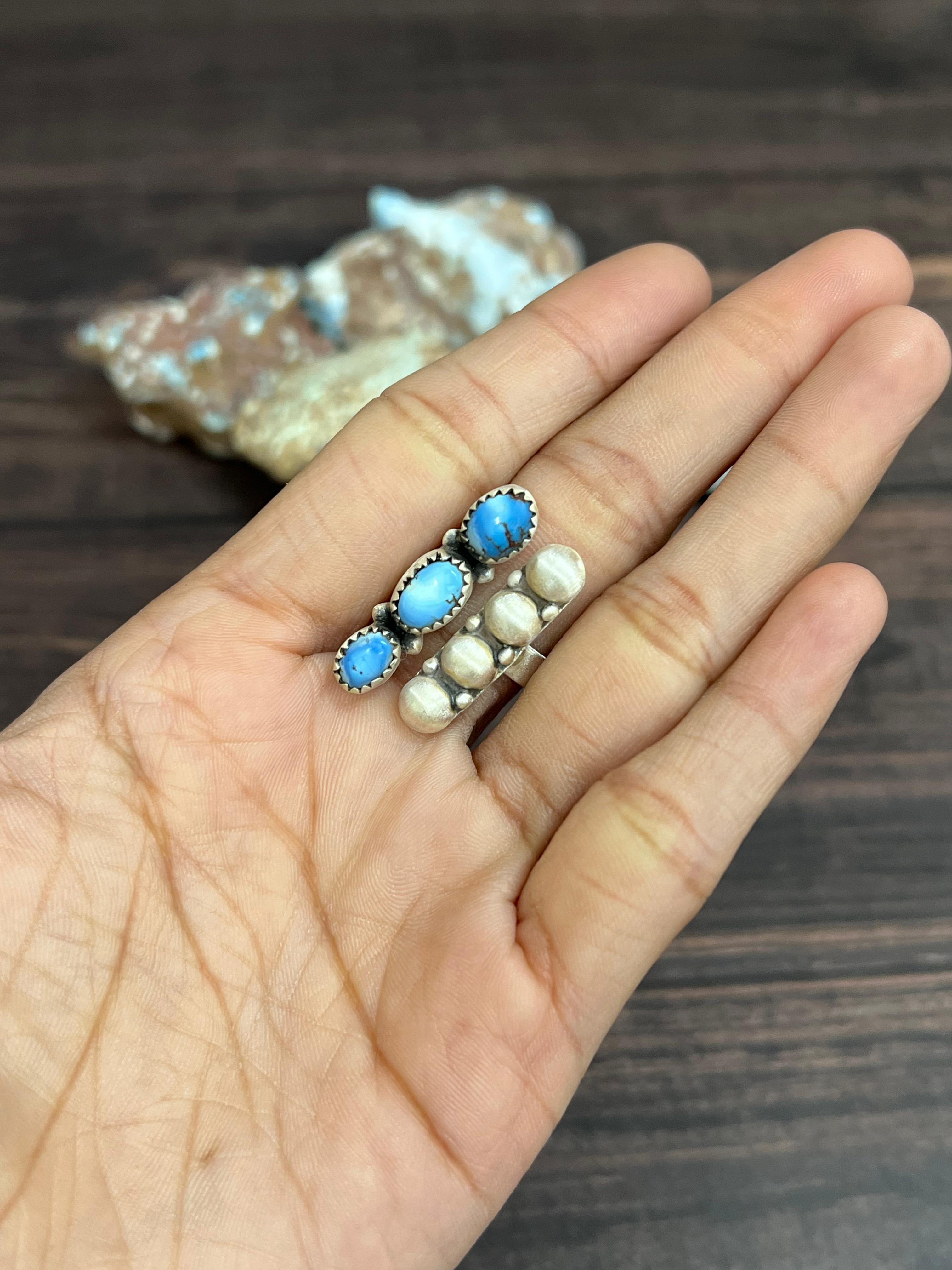 Handmade Sterling Silver with Golden Hills Turquoise Adjustable Ring With Signed Nizhoni