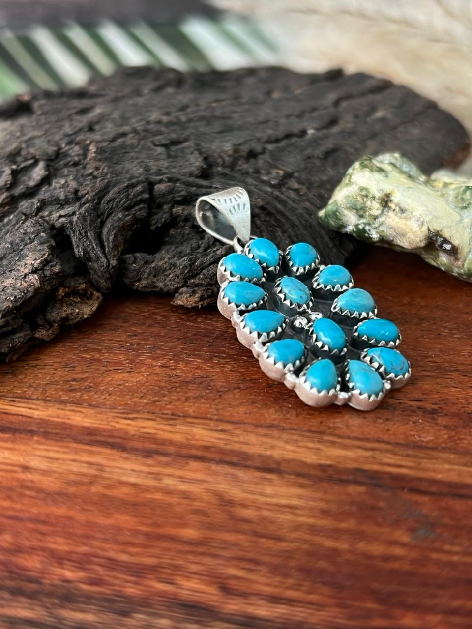 Handmade Sterling Silver Blue Kingman Turquoise Pendant "Signed Nizhoni"