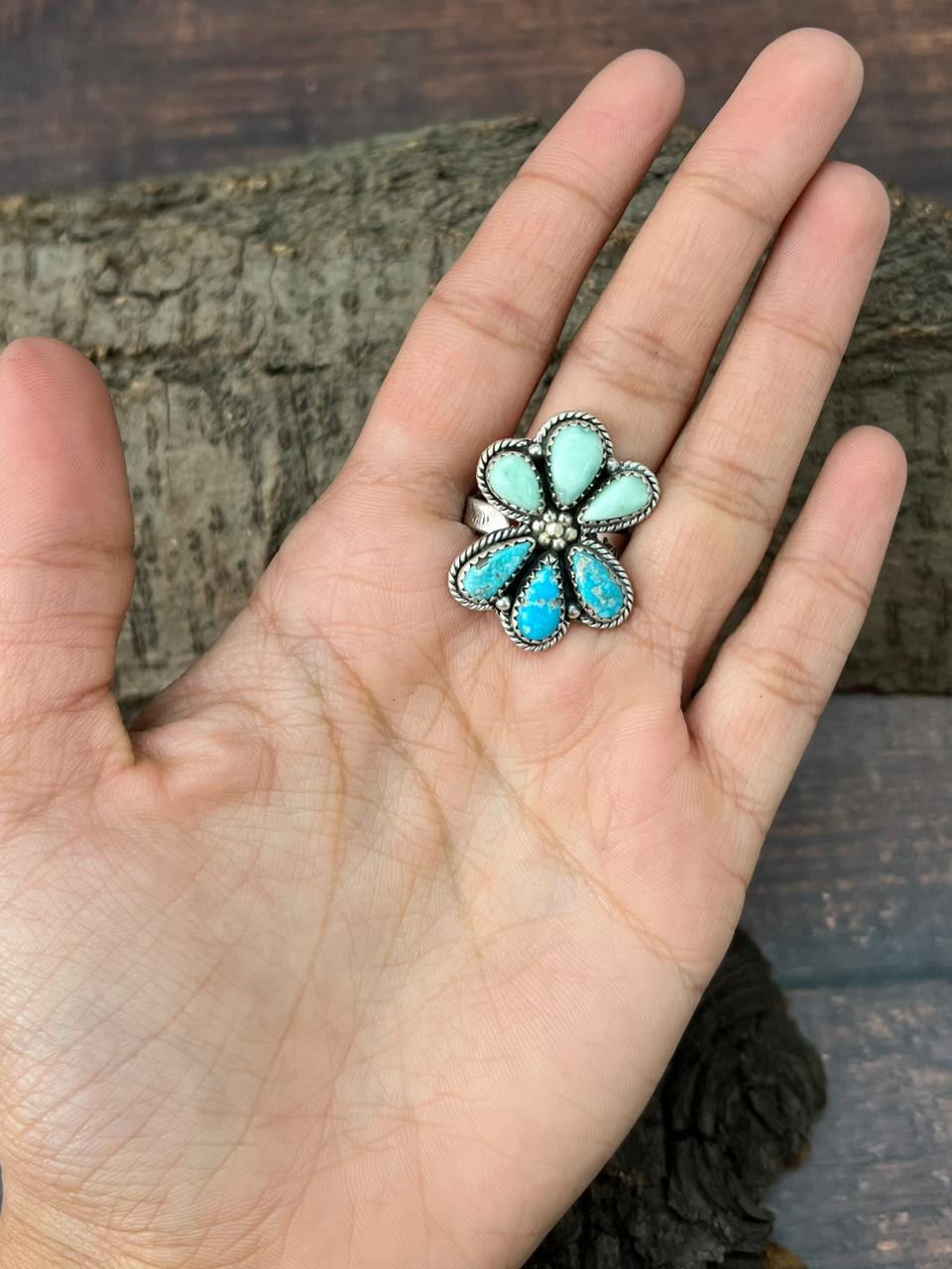 Handmade Sterling Silver White Water with Paloma Adjustable Ring "Signed Nizhoni"