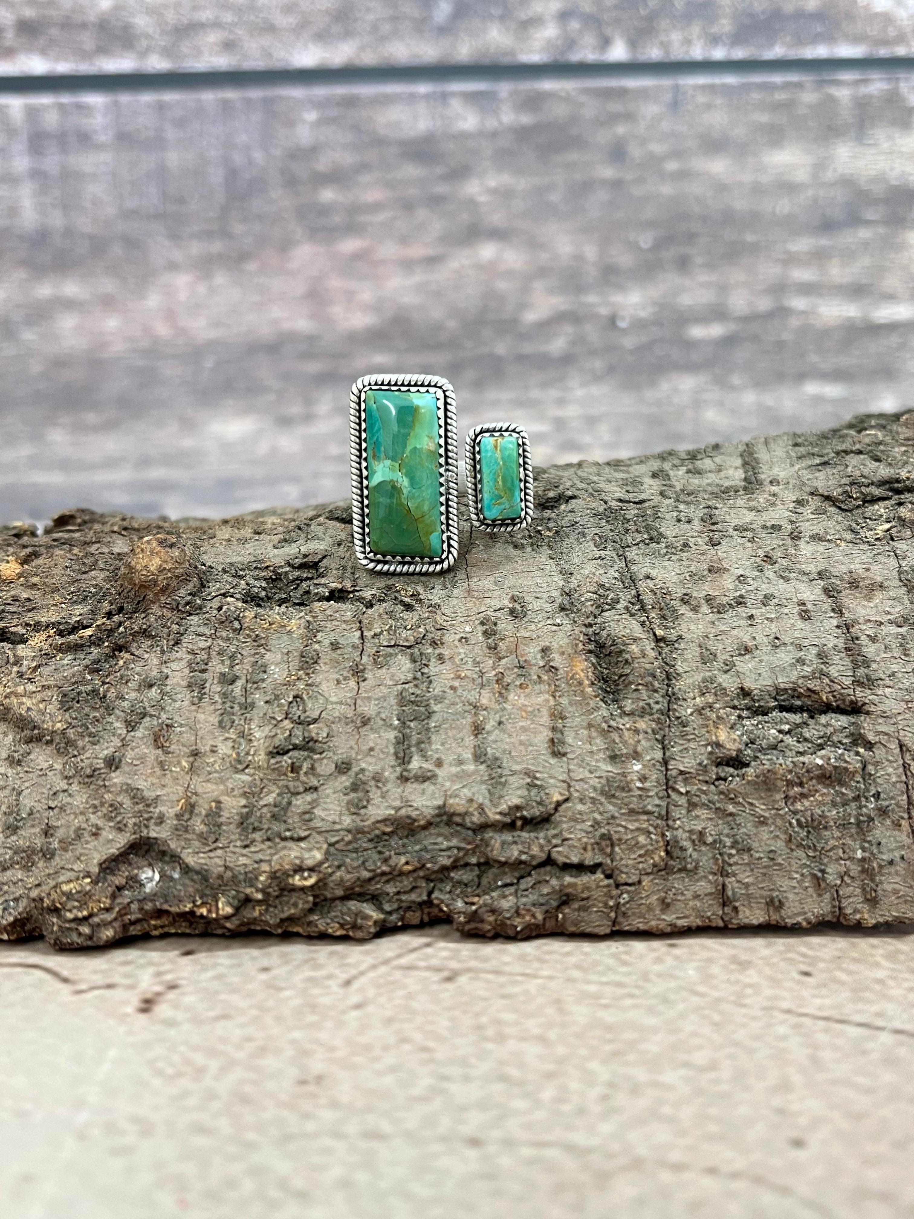 Handmade Sterling Silver Kingman Turquoise Adjustable Ring with Signed Nizhoni