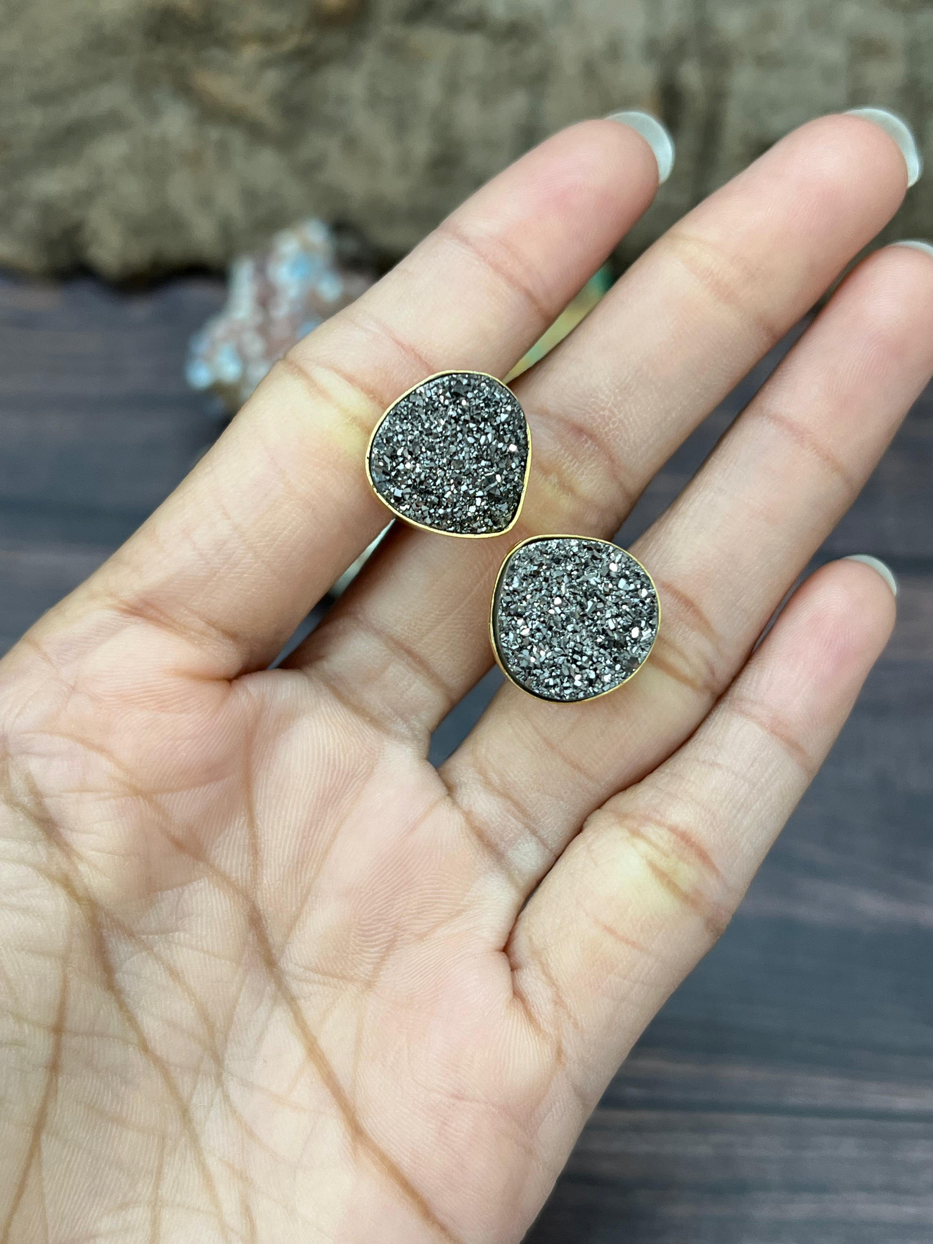 “The Golden Collection” Natural Druzy Adjustable Floating Stone Ring