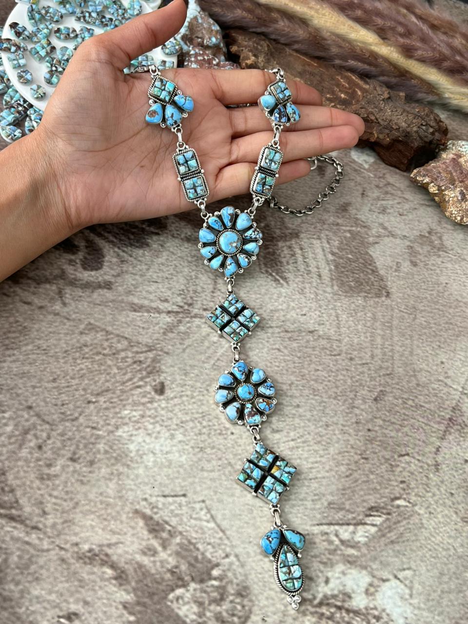 Handmade Sterling Silver 'Golden Hills Turquoise Cobble Collection' Necklace "Signed Nizhoni"
