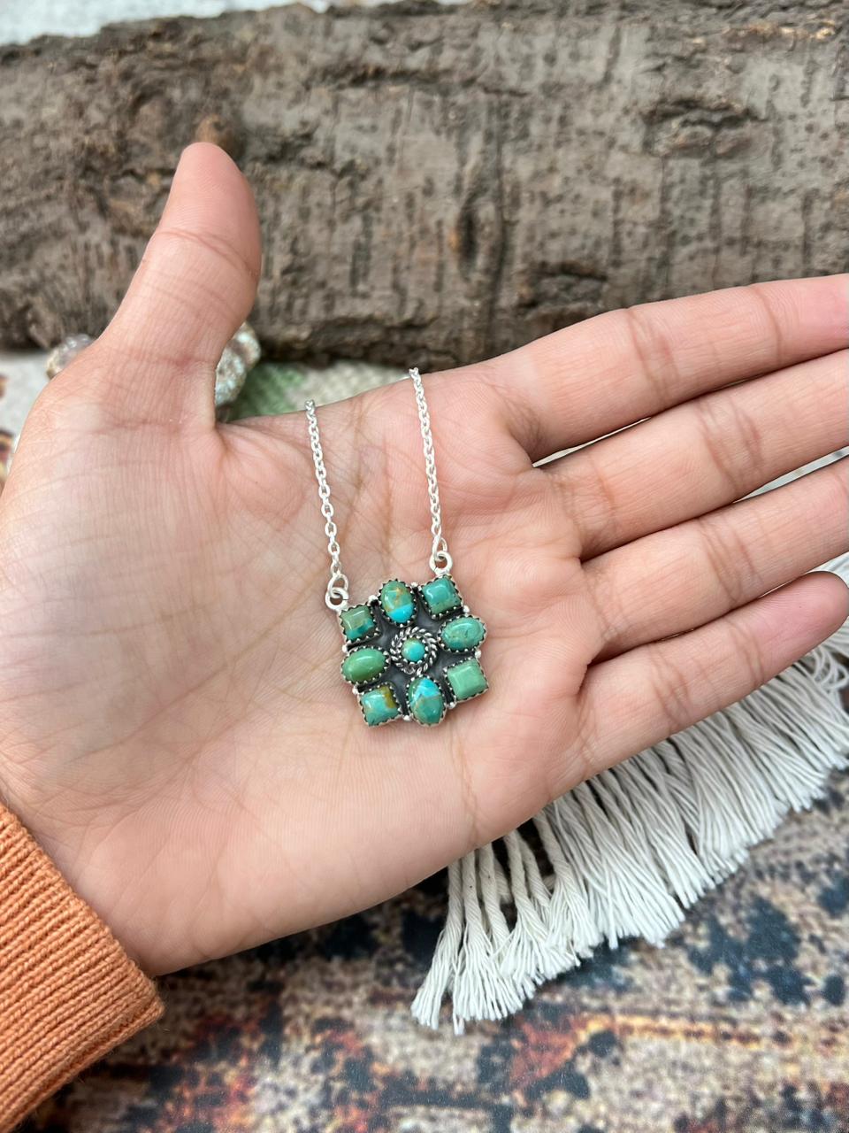 Handmade Sterling Silver Kingman Turquoise Necklace "Signed Nizhoni"