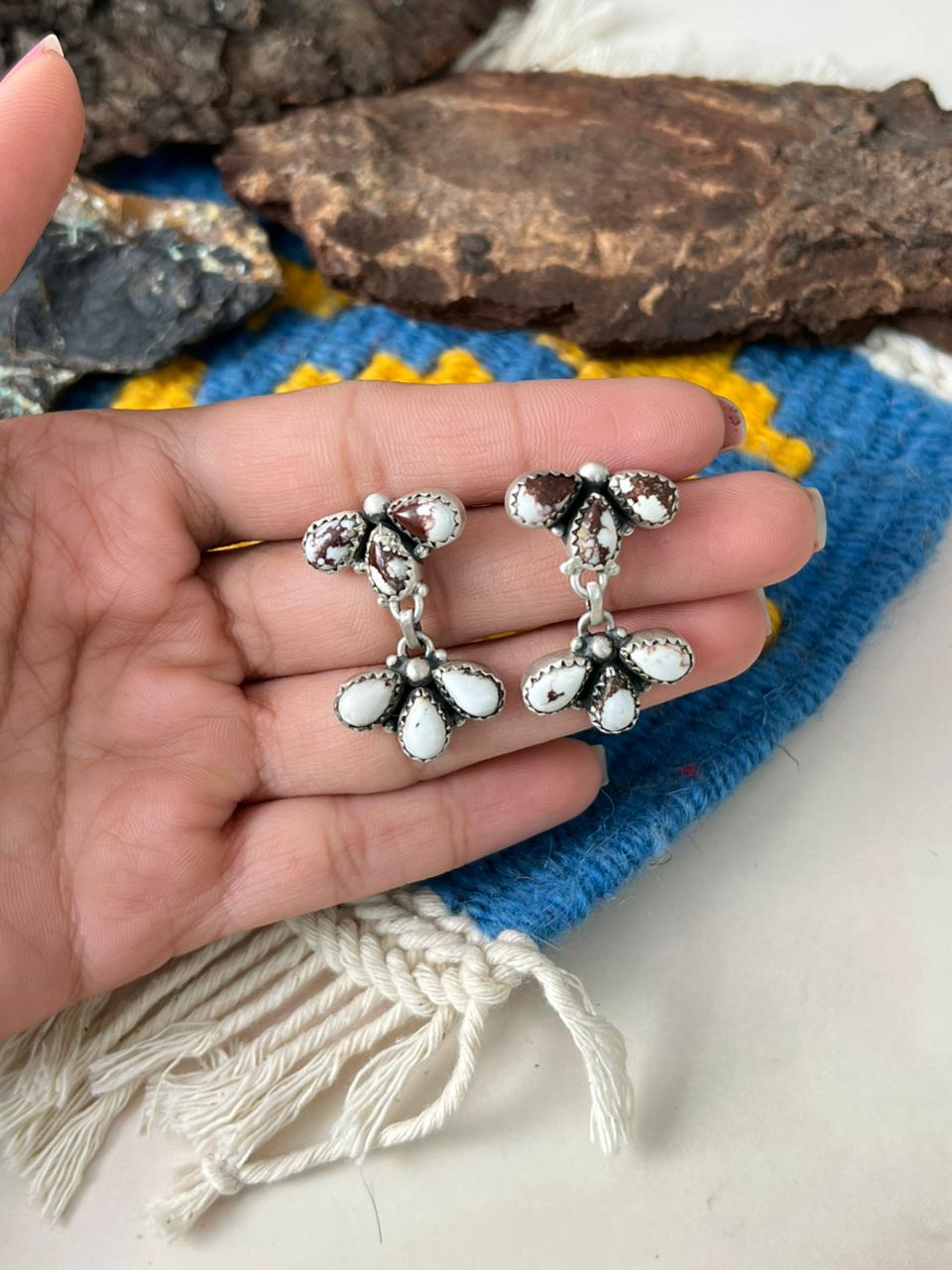 Handmade Sterling Silver Wildhorse Magnesite Post Dangle Earrings "Signed Nizhoni"