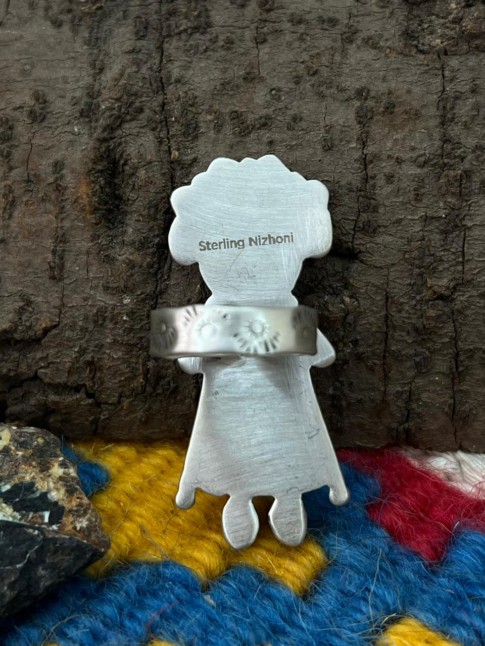 Handmade Sterling Silver Kingman Turquoise Adjustable Ring "Signed Nizhoni"