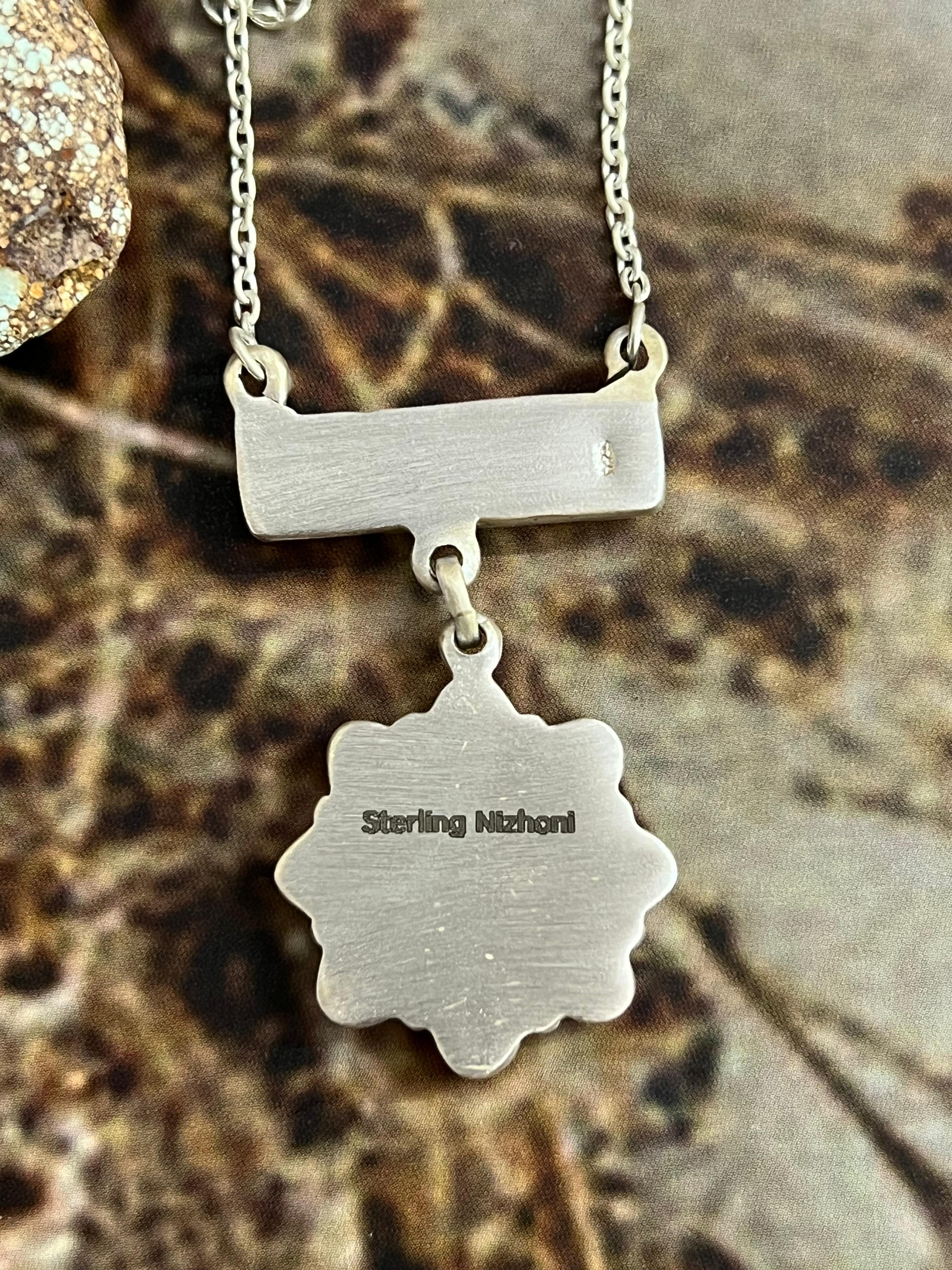 Handmade Sterling Silver White Buffalo Necklace with Signed Nizhoni (1)