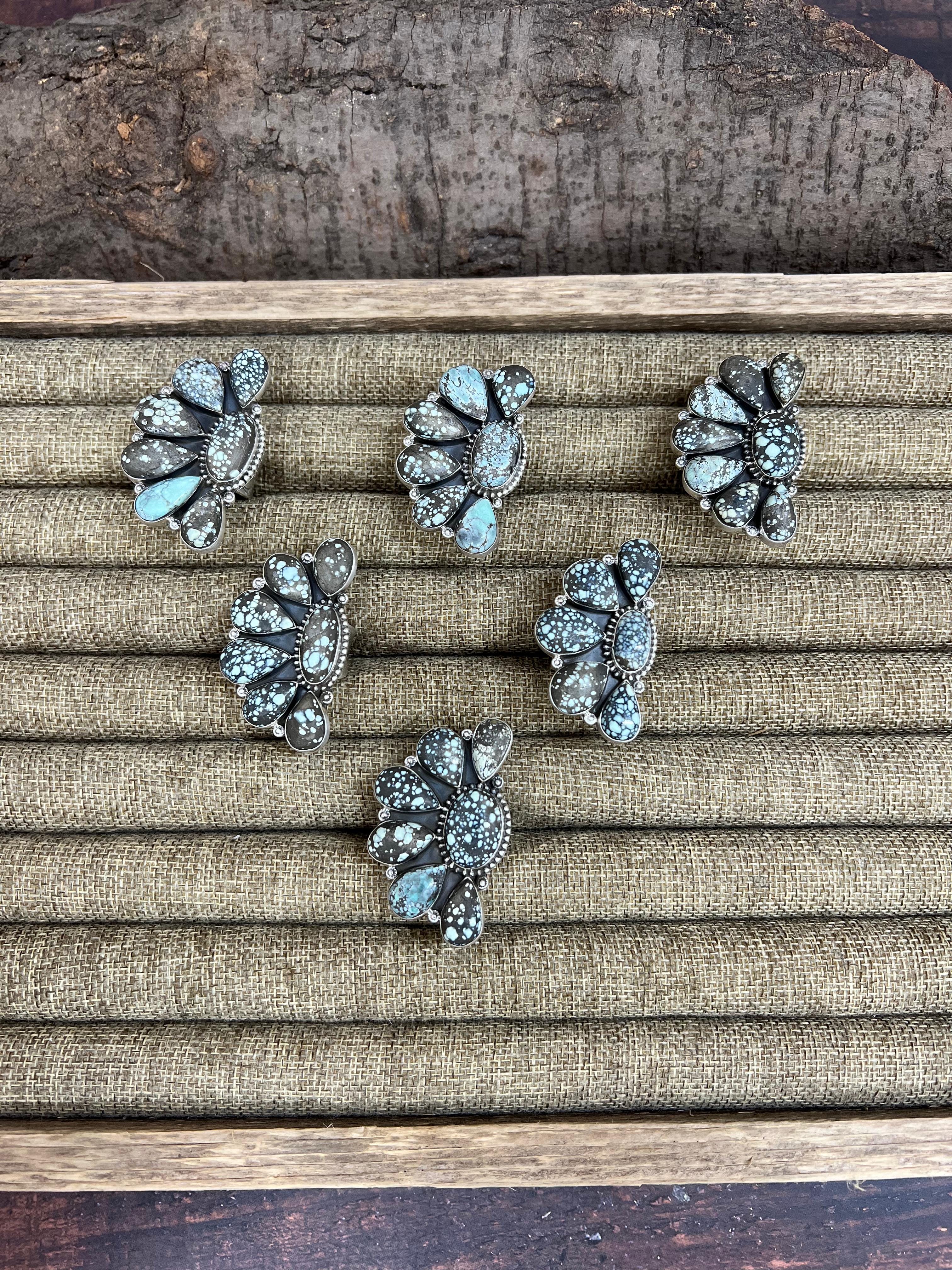 Handmade Sterling Silver Starfox Variscite Adjustable Half Cluster Ring Signed Nizhoni